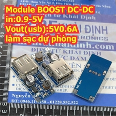 Module BOOST DC-DC in:0.9-5V,Vout(usb):5V0.6A làm sạc dự phòng kde0126