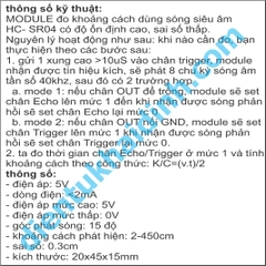 MODULE đo khoảng cách dùng sóng siêu âm HC- SR04, 2-450cm, áp 5V kde0138