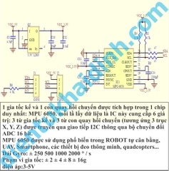 Cảm biến Góc 3 trục, Gia Tốc 3 trục MPU6050 GY-521 kde0362
