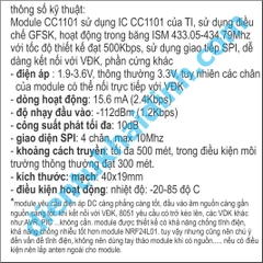 MODULE RF thu phát CC1101 433Mhz 500m anten onboard kde0479