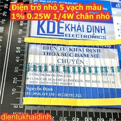50 con Điện trở  nhỏ 5 vạch màu 1% 0.25W 1/4W các loại từ 62K ~ 10M Ohm kde0714