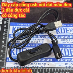 Dây cáp cổng usb nối dài màu đen 2 đầu đực cái có công tắc 0.3m 1m kde0617