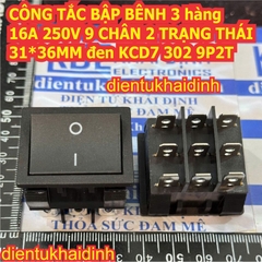 CÔNG TẮC BẬP BÊNH 3 hàng 16A 250V 6, 9 CHÂN 2,3 TRẠNG THÁI 31*36MM đen đỏ KCD7 KCD9 kde9272