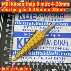 Mũi khoan tháp 10 mức 4-22mm 9 mức 4-20mm, đầu lục giác 6.35mm x 23mm kde6194
