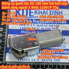Động cơ giảm tốc DC 180 nhỏ full kim loại bánh răng ngoài 7.4Vdc 110V/P 73g kde0864