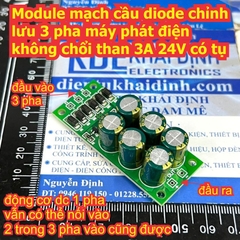 Module mạch cầu diode chỉnh lưu 3 pha máy phát điện không chổi than 3A 24V kde0888