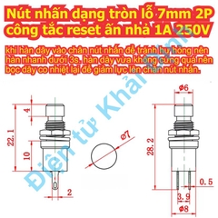 Nút nhấn dạng tròn lỗ 7mm, công tắc reset ấn nhả thường mở / đóng 2P 1A 250V PBS-110 PB05A PBS-111 kde0928
