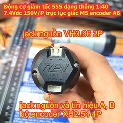 Động cơ giảm tốc 555 dạng thẳng 1:40 7.4Vdc 150V/P trục lục giác M5 encoder AB kde1013