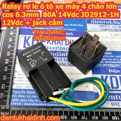 Relay rơ le ô tô xe máy 4 chân lớn cos 6.3mm 80A 14Vdc JD2912-1H 12Vdc + jack cắm kde1036