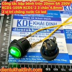 Công tắc bập bênh tròn 20mm 6A 250V KCD1-105N KCD1-2 2 / 3 chân 4.8mm 2 vị trí chống nước Không / có led kde1068