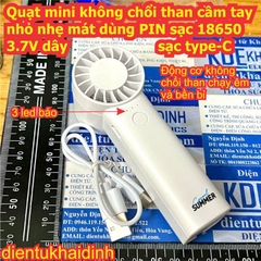 Quạt mini cầm tay nhỏ nhẹ mát dùng PIN sạc 18650 3.7V, dây sạc type-C kde1171