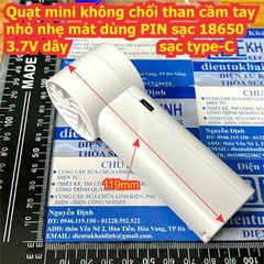 Quạt mini cầm tay nhỏ nhẹ mát dùng PIN sạc 18650 3.7V, dây sạc type-C kde1171