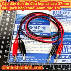 Cặp dây đen đỏ đầu kẹp cá sấu 27mm đầu jack bắp chuối 4mm đực 1m kde1890