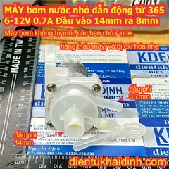 MÁY bơm nước nhỏ dẫn động từ 365 6-12V 0.7A Đầu vào 14mm ra 8mm kde3065