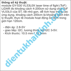 module GY-530 VL53L0X laser time of fight (ToF) LiDAR đo khoảng cách 4-200cm kde3274