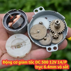 Động cơ giảm tốc DC 500 12V 14/P trục 6.4mm vỏ sắt kde3391