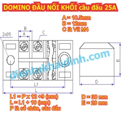 DOMINO TERMINAL ĐẦU NỐI KHỐI cầu đấu vặn vít TB 25A 600V 3P/4P/5P/6P/7P/8P/10P/12P kde3528