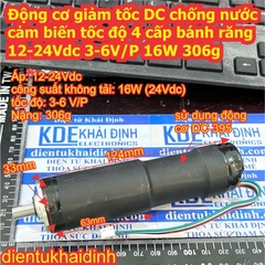 Động cơ giảm tốc DC chống nước cảm biến tốc độ 4 cấp bánh răng 12-24Vdc 3-6V/P 16W 306g kde4258