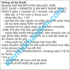 Module Giải Mã MP3+FM, SD, USB, LED + REMOTE (LÀM MÁY NGHE NHẠC) D4A3 kde4333