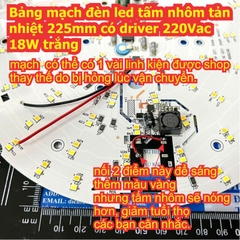 Bảng mạch đèn led ốp trần tấm nhôm tản nhiệt 225mm có driver 220Vac 18W trắng kde4649