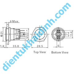 Nút nhấn inox chống nước, dạng tròn khoét lỗ 22mm, nút nhấn đề, nhấn nhả GQ22 đầu phẳng led vòng tròn 12-24V kde4655