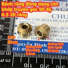 Bánh răng đồng dạng côn khớp truyền góc 90 độ 0.5 20 răng lỗ trục 3mm / 4mm kde4883