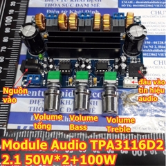 Module khuếch đại Audio 2.1 2x50W+100W TPA3116D2 class D, Bass riêng kde5236