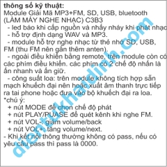 Module Giải Mã MP3+FM, microSD, USB + REMOTE, có bluetooth (LÀM MÁY NGHE NHẠC) C3B3 kde5237