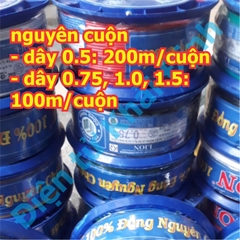 Dây điện đơn dây mềm lõi nhiều sợi nhỏ RV VCm 0.75mm hàng 100% đồng, đủ màu kde5259