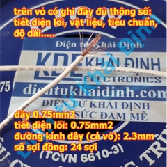 Dây điện đơn dây mềm lõi nhiều sợi nhỏ RV VCm 0.75mm hàng 100% đồng, đủ màu kde5259