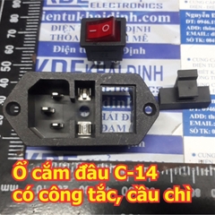 Ổ cắm điện 3 chấu đầu cái C-14, ổ nguon AC 3 chân 10A 220VAC có công tắc, ổ cắm cầu chì mẫu 2 kde5399