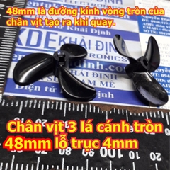 chân vịt tàu thủy mô hình 3 lá, 3 cánh màu đen bóng nhựa cứng (bộ 2 cánh thuận nghịch) 48mm, lỗ trục 4mm kde5477