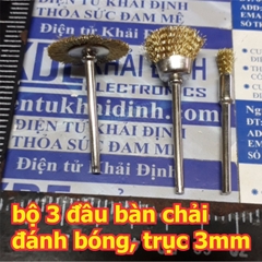 bàn chải, 3 kiểu dùng mài, đánh bóng kim loại, ốc vít, board đồng… trục 3mm kde5508