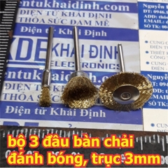 bàn chải, 3 kiểu dùng mài, đánh bóng kim loại, ốc vít, board đồng… trục 3mm kde5508