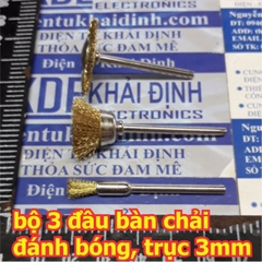 bàn chải, 3 kiểu dùng mài, đánh bóng kim loại, ốc vít, board đồng… trục 3mm kde5508