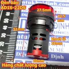 Đèn báo có điện áp, đèn báo nguồn, LED, AD16-22DS, điện áp 12V AC/DC kde5524