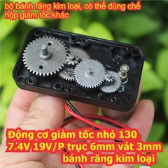 Động cơ giảm tốc nhỏ 130 7.4V 19V/P trục 6mm vát 3mm bánh răng kim loại kde5588