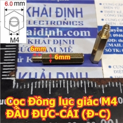 Cọc Đồng cột trụ đồng lục giác lỗ ốc, đầu vặn M4 ĐẦU ĐỰC-CÁI (Đ-C) các loại dài 6mm ~ 60mm kde5665