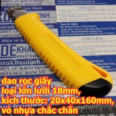 dao rọc giấy loại lớn lưỡi 18mm, kích thước: 20x40x160mm, vỏ nhựa chắc chắn kde5796