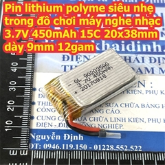 Pin lithium polyme siêu nhẹ trong đồ chơi máy nghe nhạc 3.7V 450mAh902035AS 15C 20x38mm dày 9mm 12gam kde5935