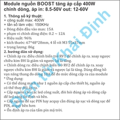 Module nguồn BOOST tăng áp cấp 400W chỉnh dòng, áp in: 8.5-50V out: 12-60V kde6061