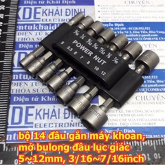 bộ đầu chụp gắn máy khoan, khí nén...mở bulong đầu lục giác các kích cỡ 5~13mm 3/16~7/16inches kde5370