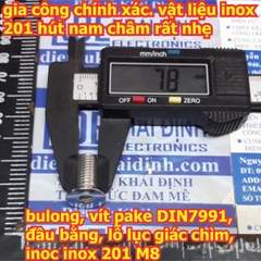 bulong bu lông vít pake DIN7991, đầu bằng, lỗ lục giác chìm, inoc inox 201 M8 các loại 12mm ~100mm kde6120