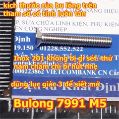 bulong bu lông vít pake DIN7991, đầu bằng, lỗ lục giác chìm, inoc inox 201 M5 các loại dài 8mm ~ 50mm kde6246