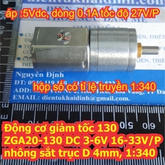 Động cơ giảm tốc 130 ZGA20-130 DC 3-6V 16-33V/P trục D 4mm, 1:340 kde6296