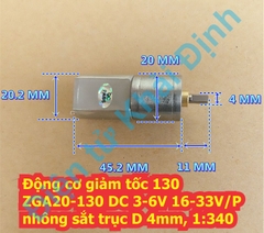 Động cơ giảm tốc 130 ZGA20-130 DC 3-6V 16-33V/P trục D 4mm, 1:340 kde6296
