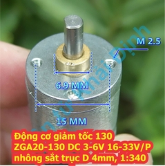 Động cơ giảm tốc 130 ZGA20-130 DC 3-6V 16-33V/P trục D 4mm, 1:340 kde6296