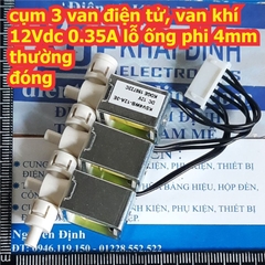 cụm 3 van điện tử, van khí 12Vdc 0.35A lỗ ống phi 4mm, thường đóng kde6731