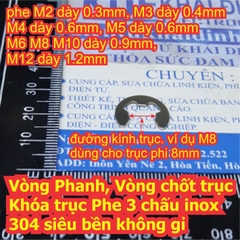 Vòng Phanh, Vòng chốt trục Khóa trục Phe 3 chấu inox 304 siêu bền không gỉ M2 ~ M12 kde6747