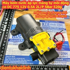 Máy bơm nước áp lực tăng áp màng tự mồi động cơ DC 775 12V 0.5A 2L/P 5Bar 60PSI 520g kde6784